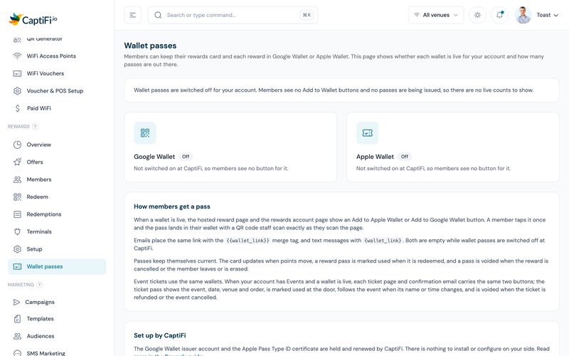 Apple and Google Wallet Loyalty Passes for Pubs and Restaurants